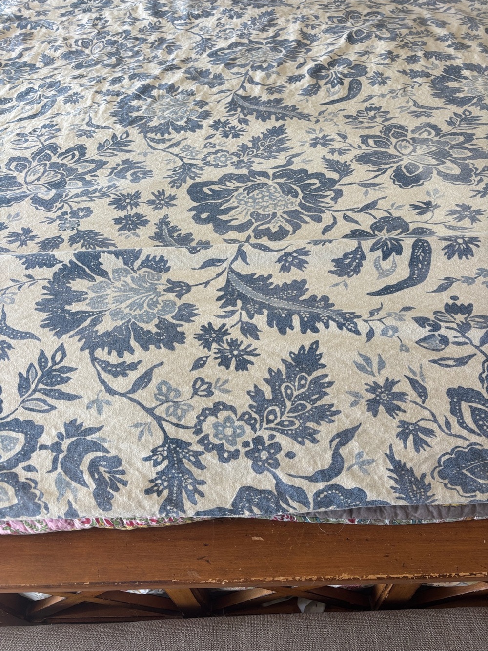 Pottery Barb Linen blend blue and cream floral print duvet queen/full